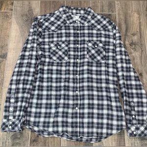 Black/Grey/White Flannel 44MM Marble Snap Shirt: Large